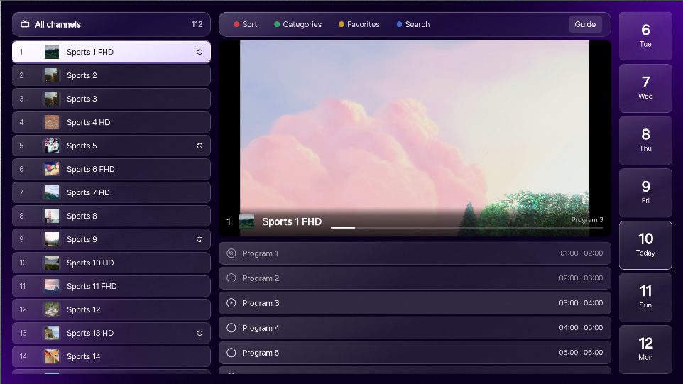 Live TV with preview and guide